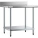 A Regency stainless steel work table with a galvanized undershelf and legs.