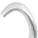 A close-up of a silver curved metal dough hook.