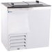 A white Excellence Flip Lid Ice Cream Dipping Cabinet with a door open.