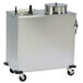 A large silver Lakeside enclosed stainless steel plate dispenser.