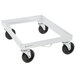 A white metal Lakeside sheet pan dolly with a metal frame and black wheels.