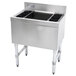 A stainless steel Advance Tabco underbar ice bin on a counter.
