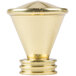 A close up of a brass knob with a cone shape.