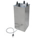 A Lakeside stainless steel shielded and heated rectangular dish dispenser with a cord attached.