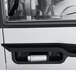 The silver and black handle of a Convotherm Maxx Pro C4ET6.10GB liquid propane half size combi oven.