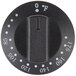 A black Avantco thermostat knob with white numbers.