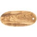 An American Metalcraft oval olive wood serving board with a hole in the middle.