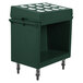A green Cambro tray and dish cart with wheels.