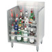 A stainless steel Advance Tabco liquor display cabinet holding bottles of alcohol.
