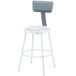 A white and grey National Public Seating stool with a grey padded backrest.