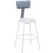 A white National Public Seating lab stool with a gray padded backrest.