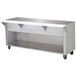 A stainless steel Advance Tabco food table with an enclosed base.