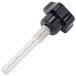 A black and silver screw with a black plastic knob.