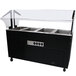 An Advance Tabco stainless steel hot food table with a black base and clear glass doors.