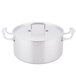A Vollrath stainless steel casserole pan with low dome cover.