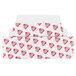 A white 1 lb. heart candy box with red and grey hearts on it.