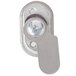 A silver Avantco door lock and latch with a white handle.