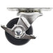 A close-up of an All Points swivel plate caster with a metal wheel and black rubber tire.