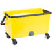 A yellow Rubbermaid 40 Qt. No Touch Microfiber Mop Bucket with black handles and wheels.