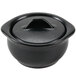A black ceramic bowl with a lid.
