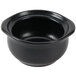 A Hall China black onion soup bowl on a white background.