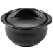 A Hall China black ceramic onion soup bowl with lid.
