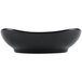 A Hall China black square bowl with scalloped edges.