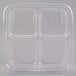 A clear Fabri-Kal plastic container with four square compartments.