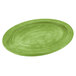 A lime green oval wood underliner with a circular edge.