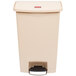 A beige Rubbermaid Slim Jim rectangular trash can with a lid.