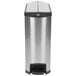 A silver Rubbermaid Slim Jim stainless steel step-on trash can with black accents.