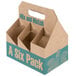 A 6 pack cardboard beer bottle carrier with a handle.