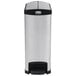 A silver and black Rubbermaid Slim Jim end step-on trash can.
