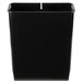 A black rectangular Rubbermaid plastic liner with a hole in it.