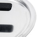 A close up of a Vollrath Wear-Ever aluminum pot/pan lid with a black handle.