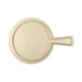 A beige round melamine serving board with a handle.