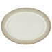 A white Thunder Group Jazz oval melamine platter with a brown crackle-finished border.