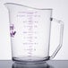 A clear Cambro measuring cup with purple text that says "Allergen-Free"