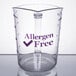 A purple Cambro polycarbonate measuring cup with allergen-free text.