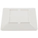 A white square melamine plate with a crackle-finished border.
