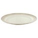 A white oval melamine platter with a brown crackle-finished border.