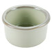 A white bowl with a sagebrush green rim.