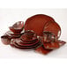 A brown Tuxton TuxTrendz Artisan Red Rock china plate with cups.