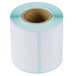 A roll of white and blue labels with a blue stripe on white paper.