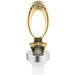 A gold and white brass spigot handle with a gold ring.