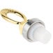 A white and gold metal Vollrath spigot handle with a white knob.