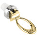 A gold brass spigot handle with a white background.