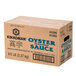 A brown box of 6 Kikkoman Oyster Flavored Sauce bottles with blue text.