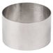 A silver stainless steel round cake ring mold.