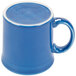 A close-up of a blue Fiesta Java Mug with a white rim and handle.